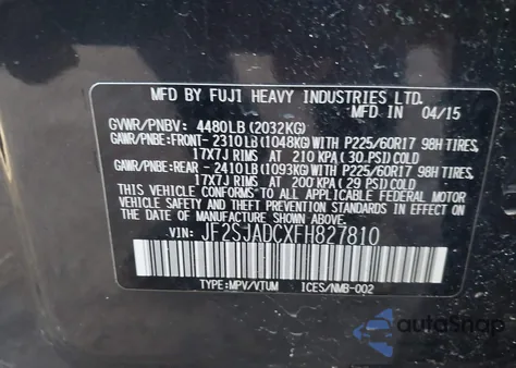 2015 Subaru Forester 2.5I Premium z USA, uszkodzony, nr VIN JF2SJADCXFH827810